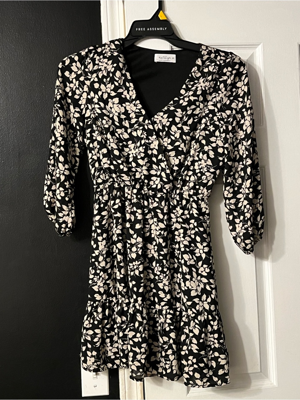 Kaileigh Black Mini Dress with Cream Leaf Print